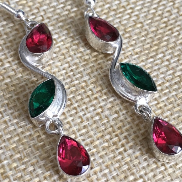 New Sim Pink Kunzite & Chrome Diopside Crystal Hook Earrings - Picture 8 of 8